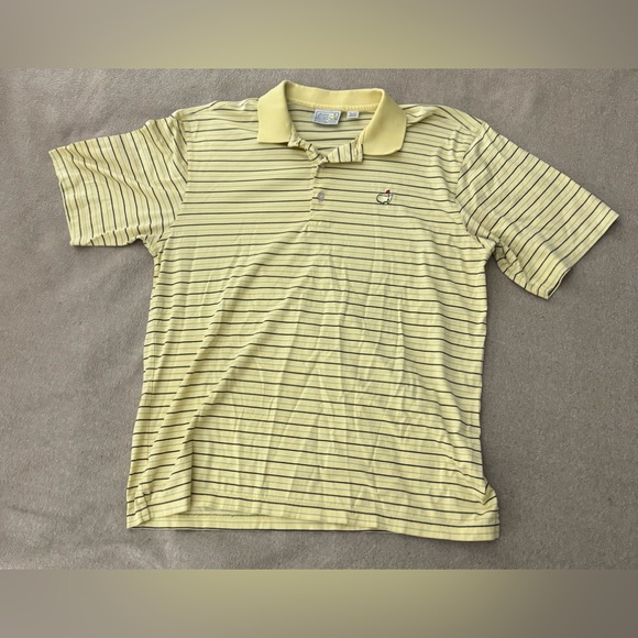 Masters Performance Mens L Yellow Striped Polo Shirt Golf Stretch Short Sleeve - Picture 2 of 7